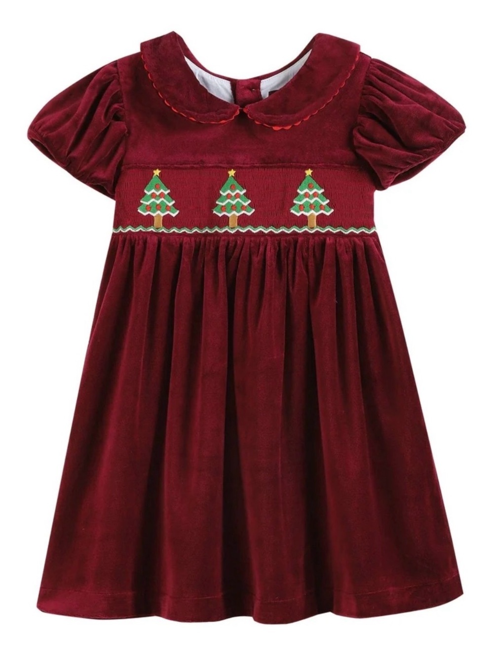 LIL CACTUS Red Velour Christmas Tree Smocked Dress - 12-24M